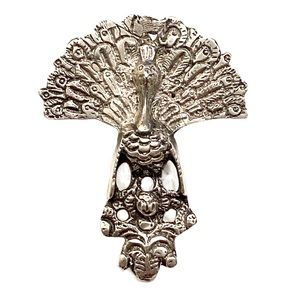 Antique 900 Silver Peacock Brooch Peruvian 1800s
